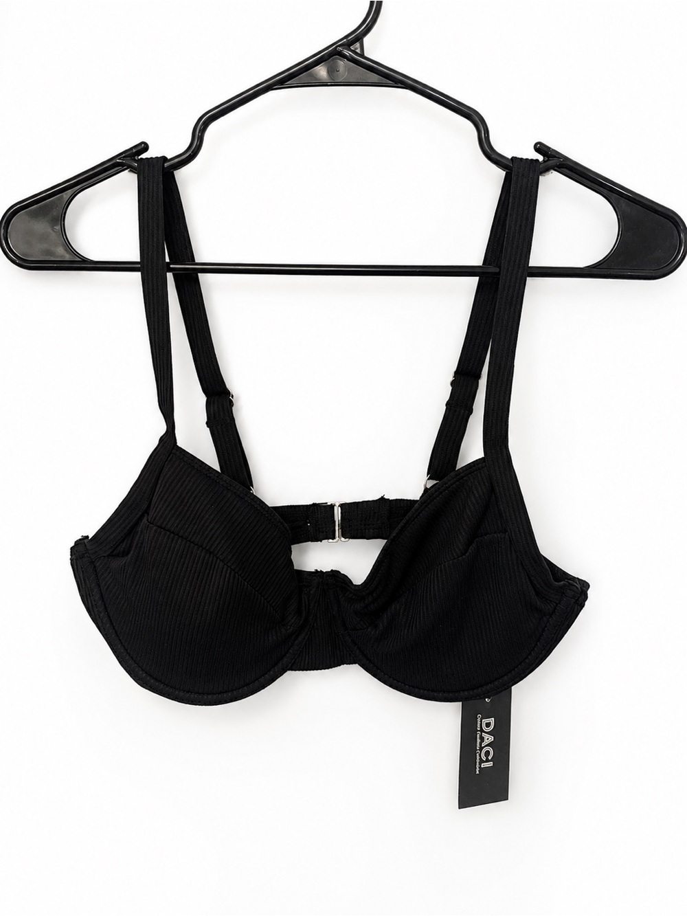 DACI Ribbed Underwire Bikini Top Black NWT Size Medium